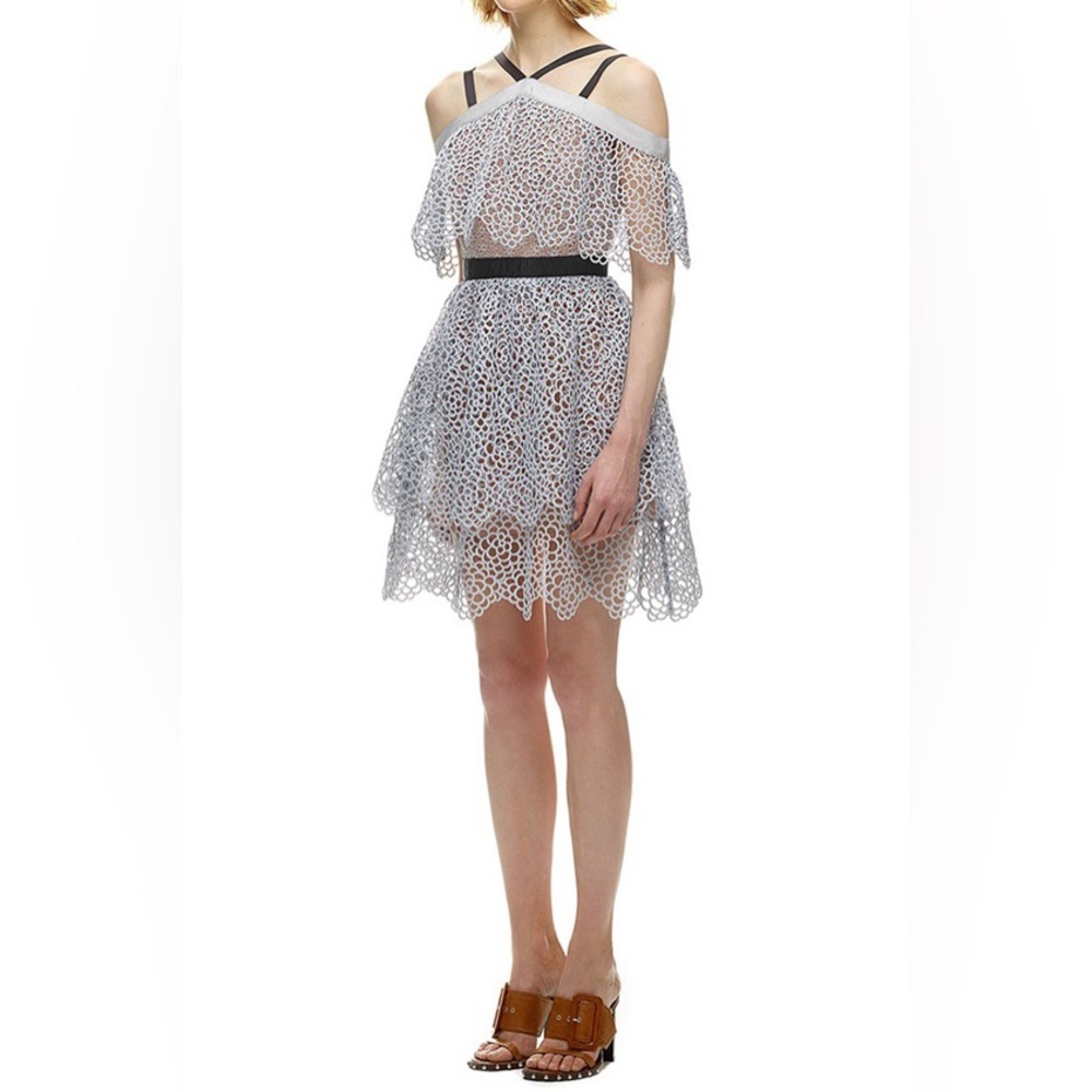 Self-Portrait Off Shoulder Detail Tiered Mini Dress